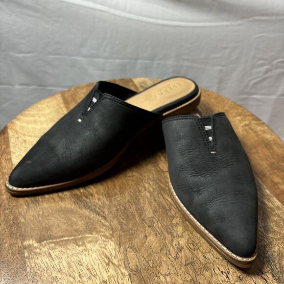 Womens SPERRY TOP-SIDER Saybrook Black Leather Pointed Toe Mules Sz 7 - Picture 1 of 9